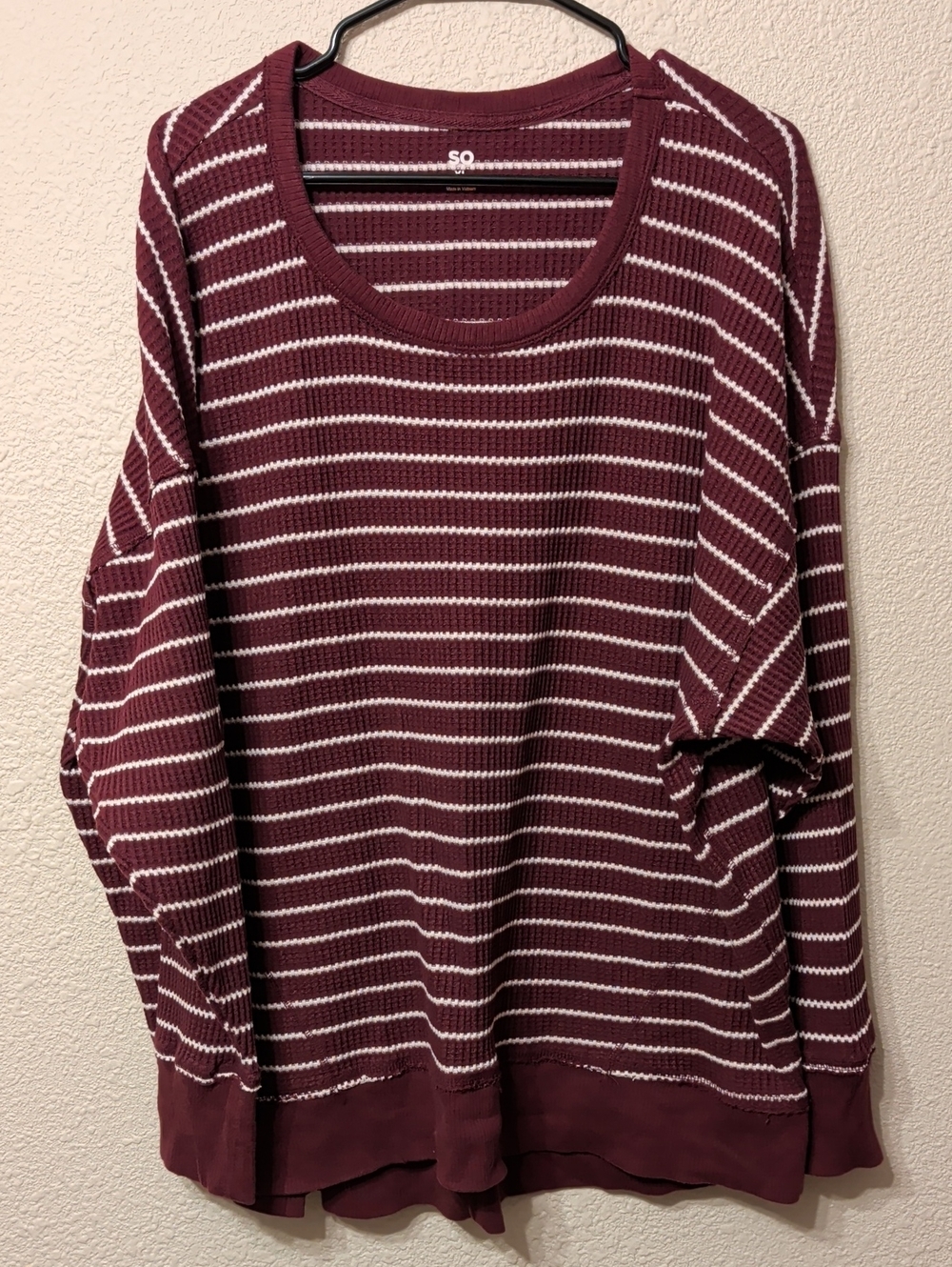 SO Maroon and White Striped Scoop Neck Sweater